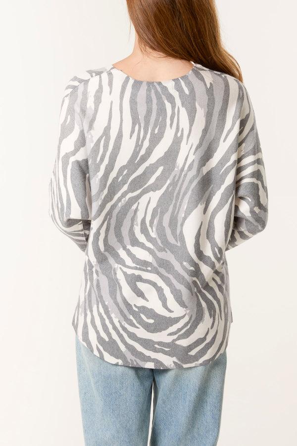 Qed London Zebra Print Round Neck Jumper