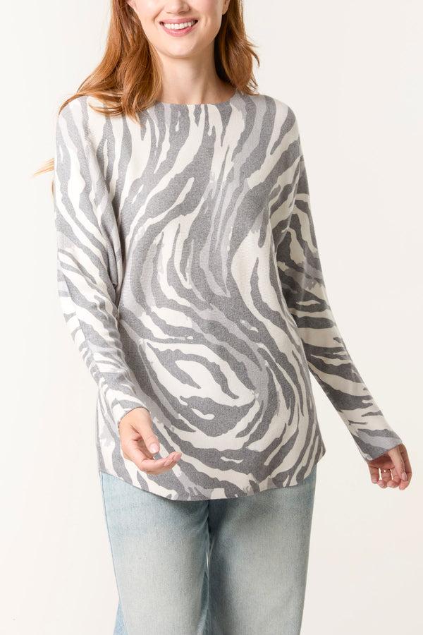 qed london Zebra Print Round Neck Jumper