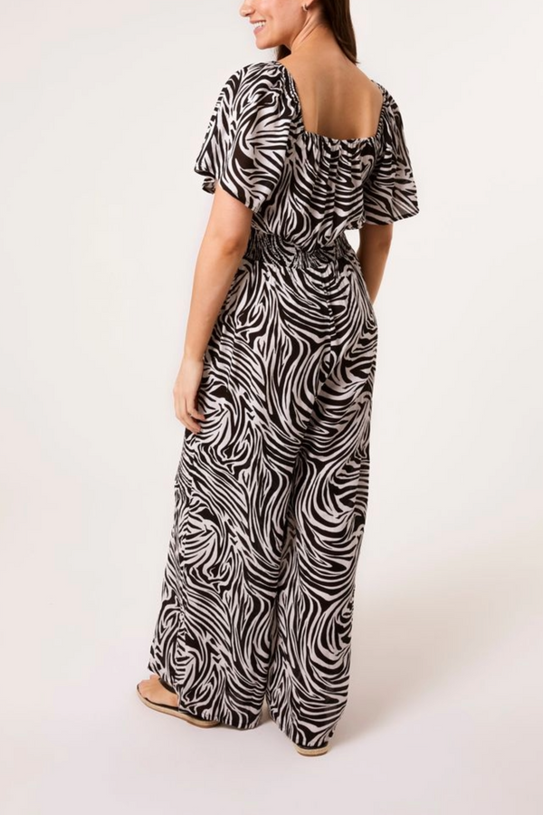 Qed London Zebra Print Shirred Waist Jumpsuit