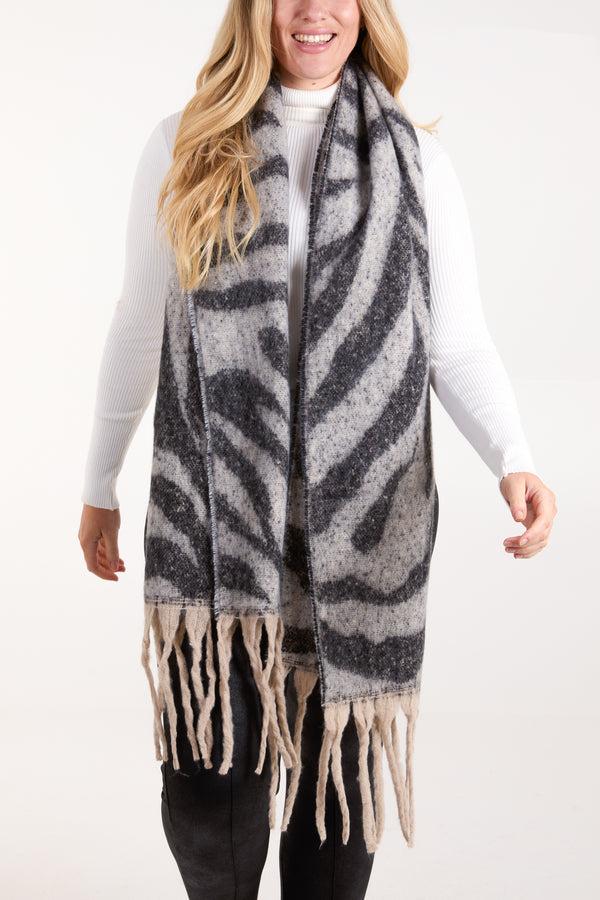 qed london Zebra Print Tassel Scarf