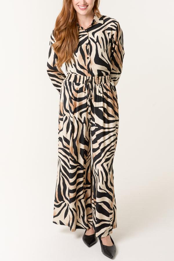 Qed London Zebra Print Wide Leg Trousers