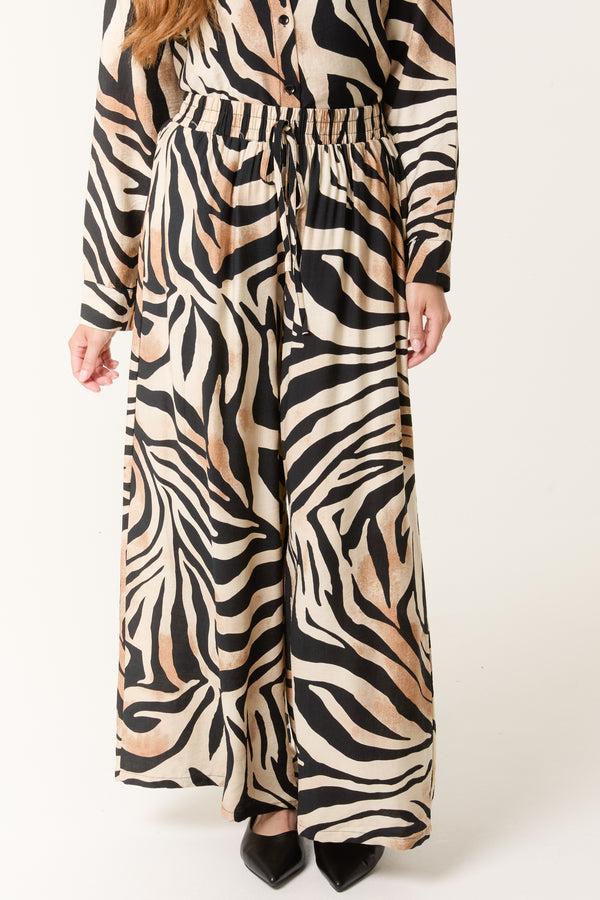 Qed London Zebra Print Wide Leg Trousers