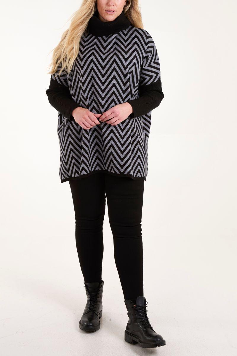 Qed London Zig Zag High Neck Jumper