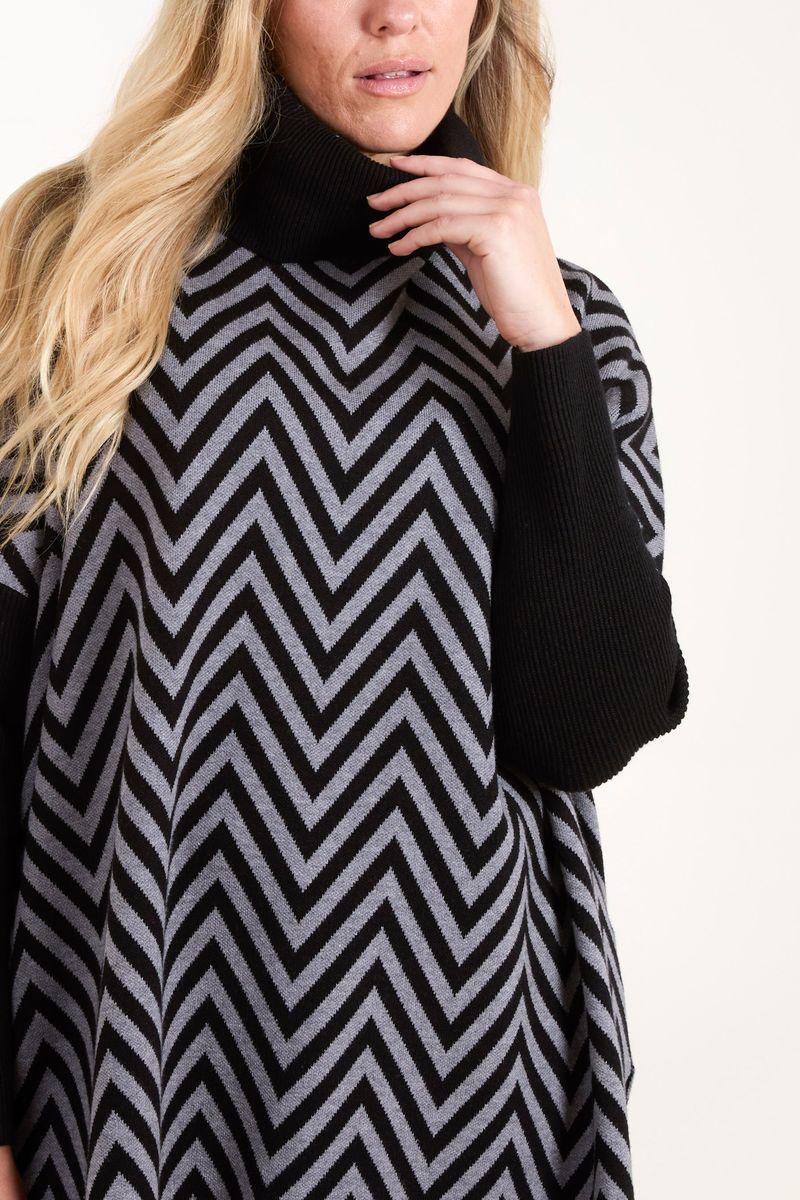 Qed London Zig Zag High Neck Jumper