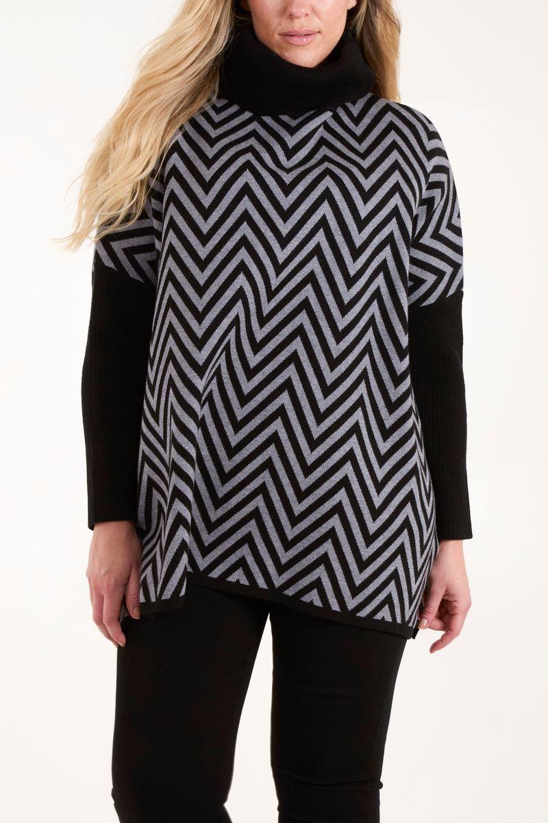qed london Zig Zag High Neck Jumper