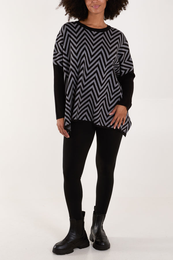 Qed London Zig Zag Round Neck Jumper