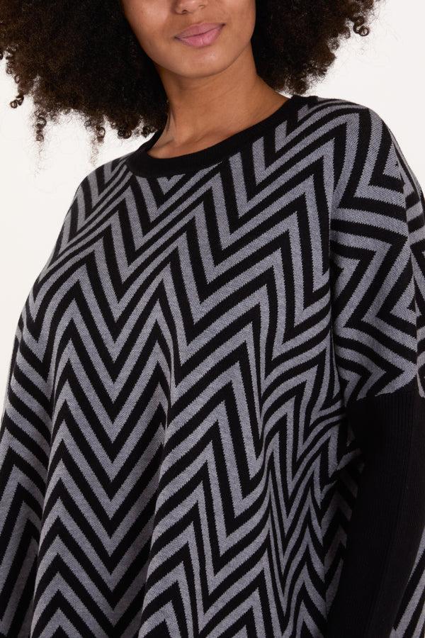 Qed London Zig Zag Round Neck Jumper