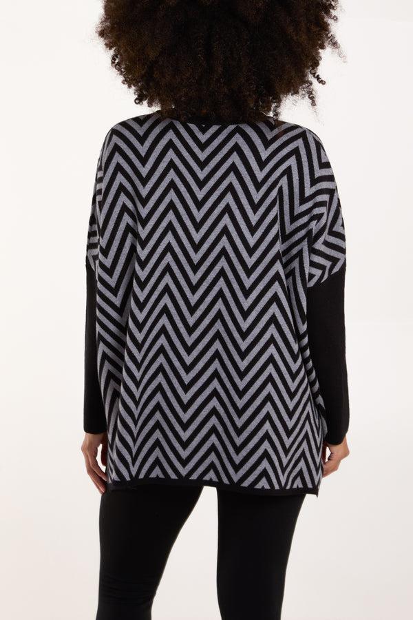 Qed London Zig Zag Round Neck Jumper
