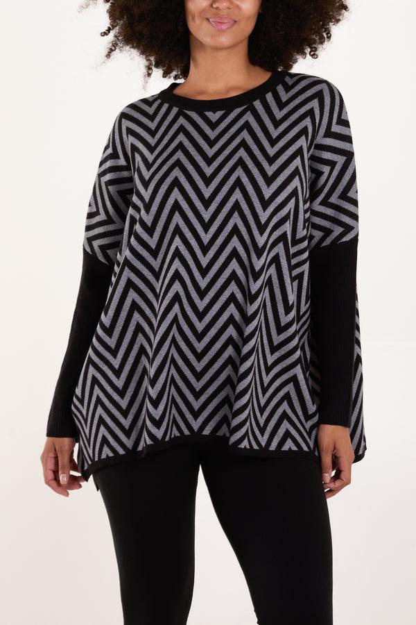 qed london Zig Zag Round Neck Jumper