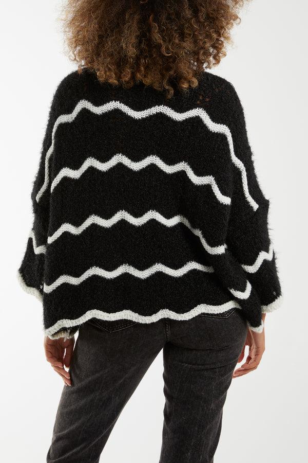 Qed London Zig Zag Stripe Oversize Jumper
