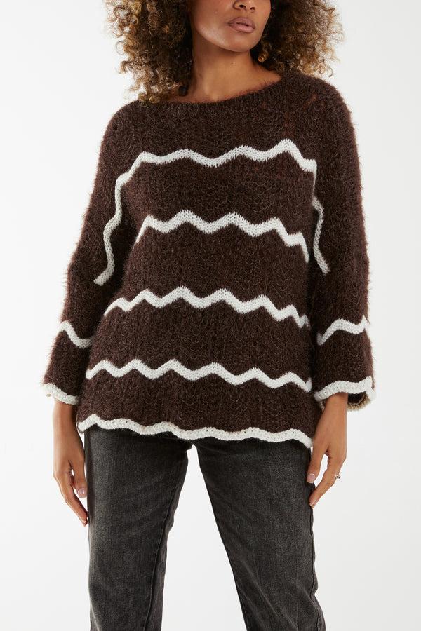 Qed London Zig Zag Stripe Oversize Jumper