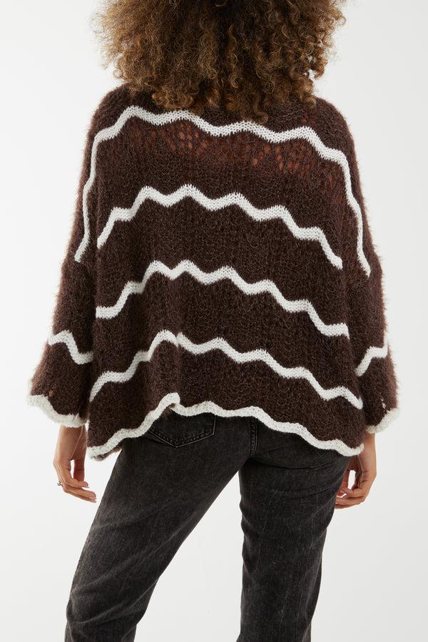 Qed London Zig Zag Stripe Oversize Jumper