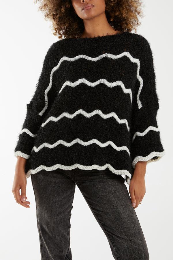 Qed London Zig Zag Stripe Oversize Jumper