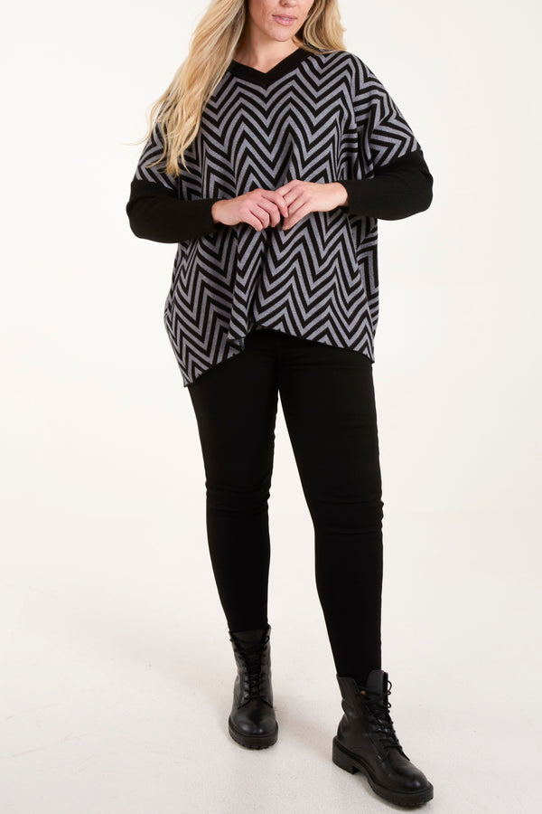 Qed London Zig Zag V-Neck Jumper