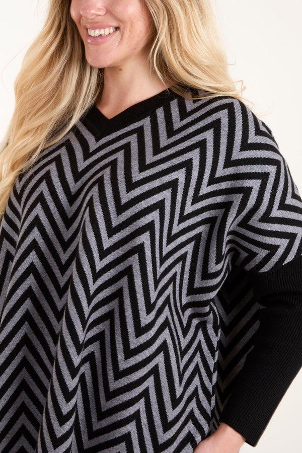 Qed London Zig Zag V-Neck Jumper