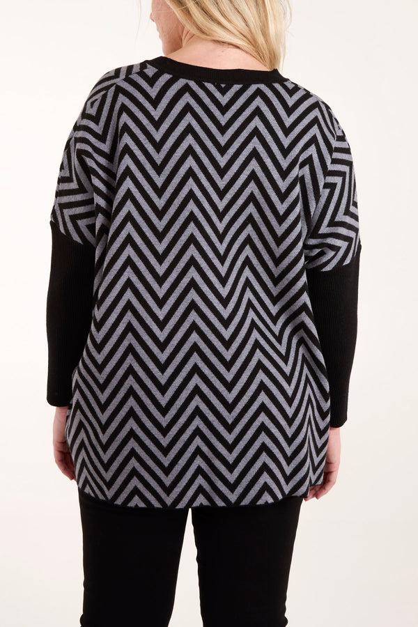 Qed London Zig Zag V-Neck Jumper