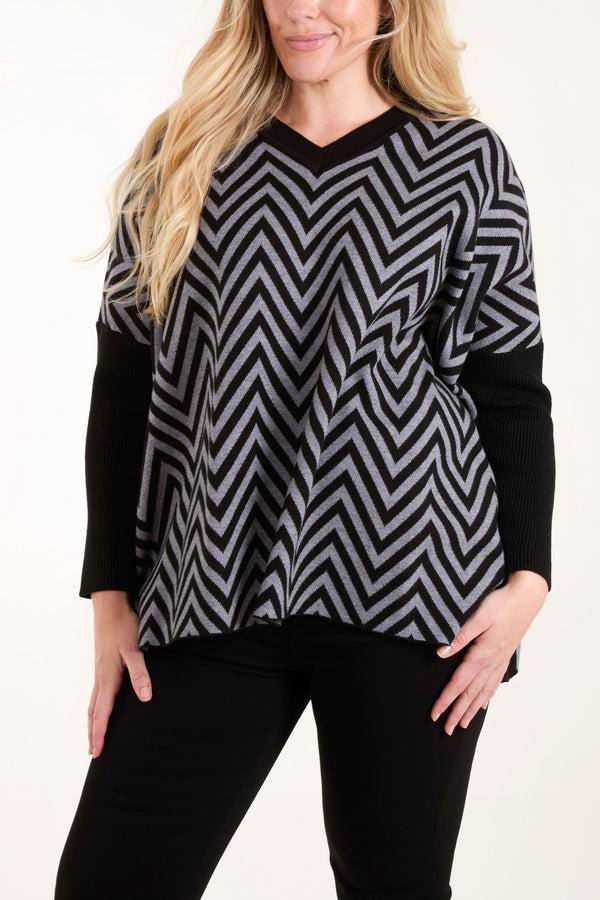 qed london Zig Zag V-Neck Jumper