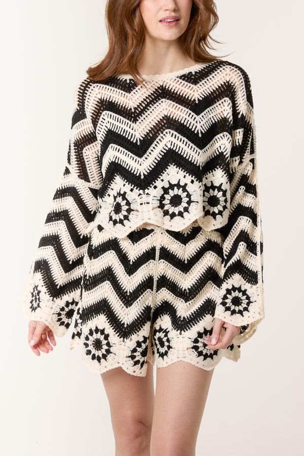 Qed London Zigzag Crochet Top