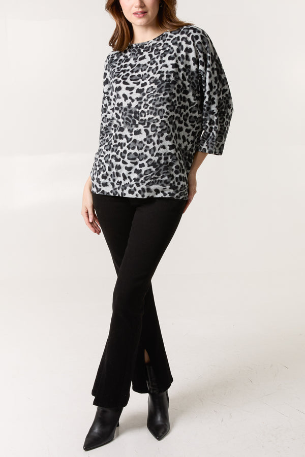 Qed London Zip Back Animal Print Batwing Top