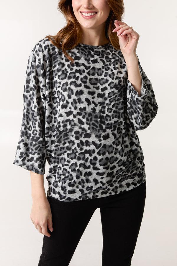 Qed London Zip Back Animal Print Batwing Top