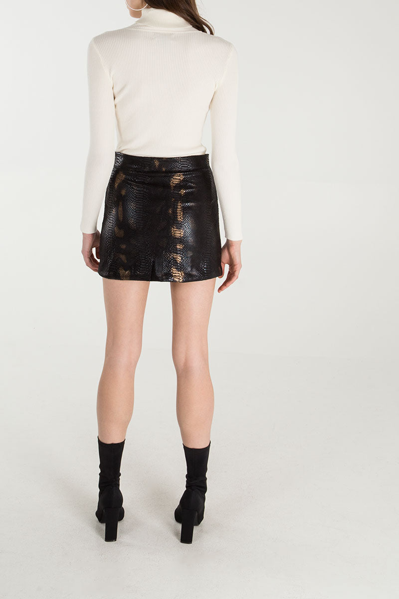 Qed London Zip Front Snake Skin Mini Skirt