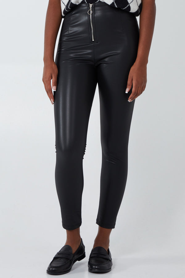 qed london Zip Shiny Faux Leather Leggings