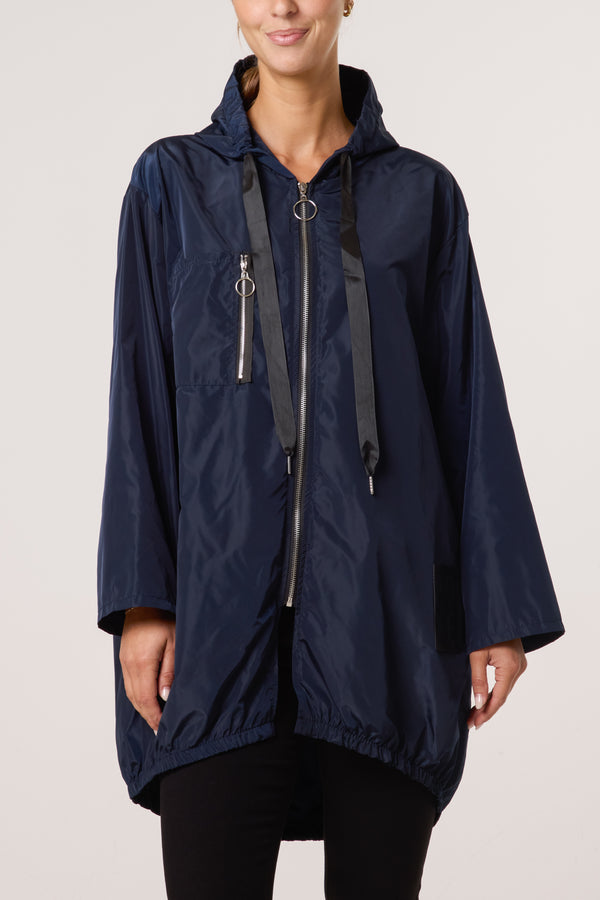 Qed London Zip Up Hooded Rain Coat
