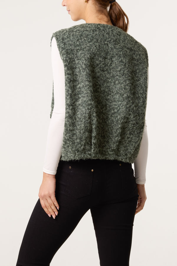 Qed London Zip Up Wool Blend Pockets Vest