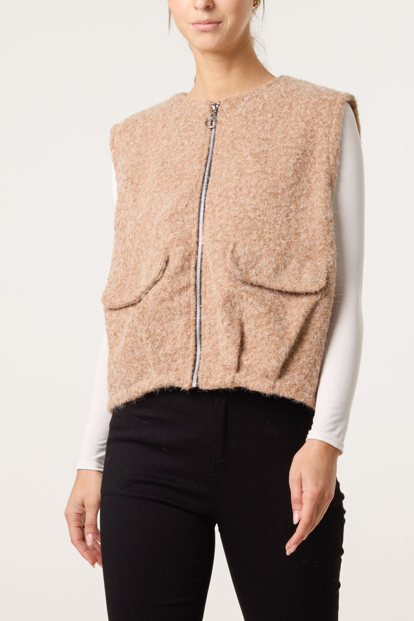 Qed London Zip Up Wool Blend Pockets Vest