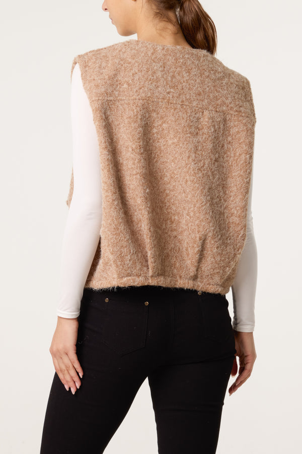 Qed London Zip Up Wool Blend Pockets Vest