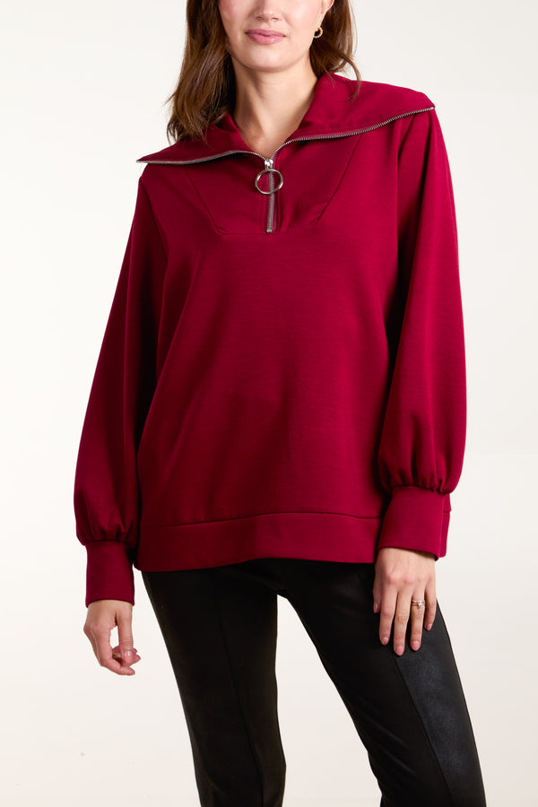 qed london Zipped High Neck Sweat Top