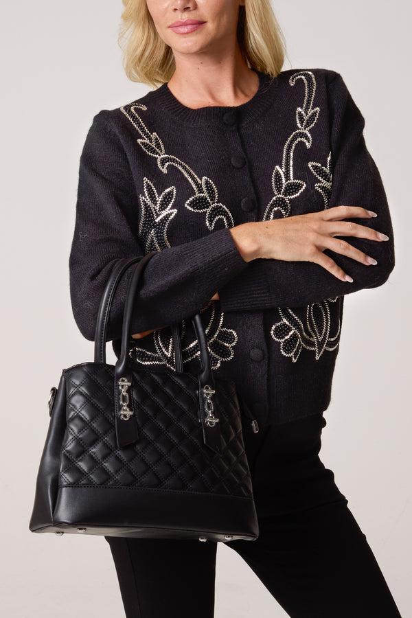 Qed London Quilted Faux Leather Hand Bag W/ Shoulder Strap