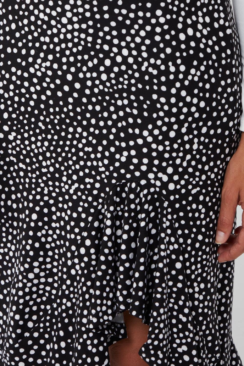 Qed London Random Spot Print Asymmetric Frill Hem Soft Touch Midi Skirt