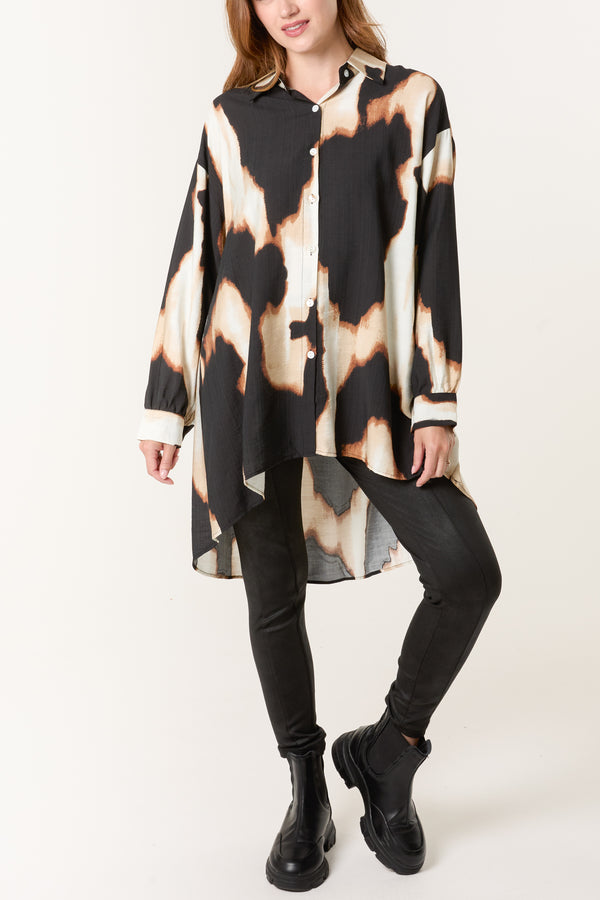 Qed London Relaxed Abstract Burnt Print Long Sleeve Shirt