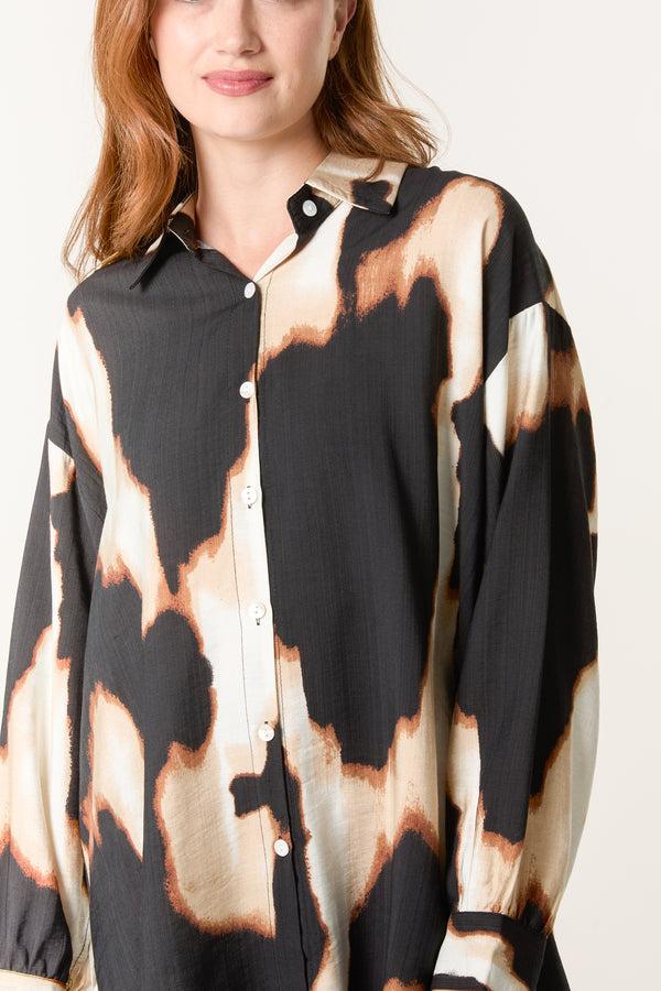Qed London Relaxed Abstract Burnt Print Long Sleeve Shirt