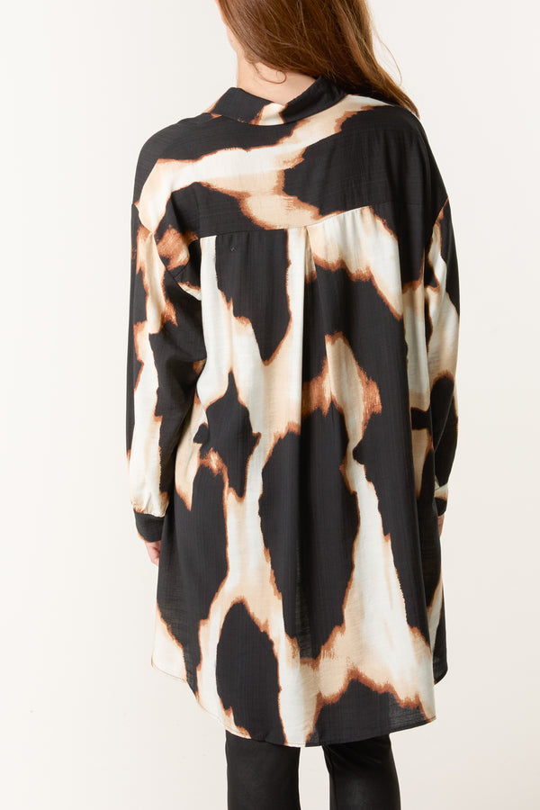 Qed London Relaxed Abstract Burnt Print Long Sleeve Shirt