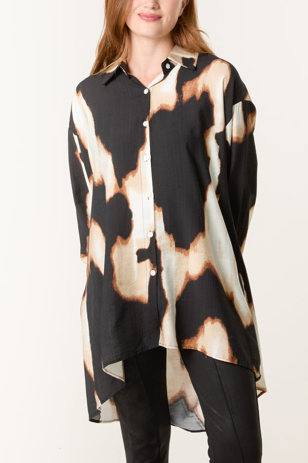 qed london Relaxed Abstract Burnt Print Long Sleeve Shirt