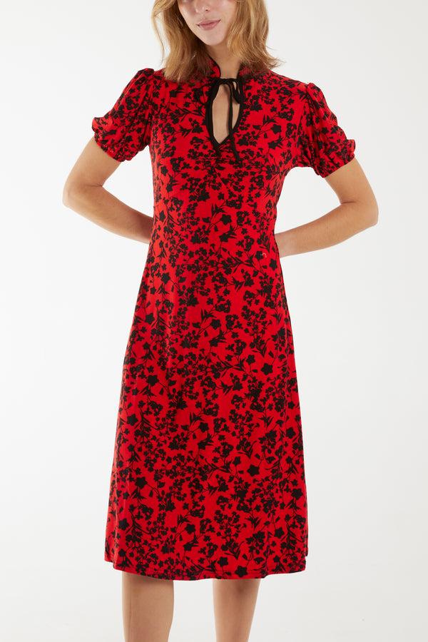 Qed London Reverse Keyhole Fit & Flare Midi Stretch Dress