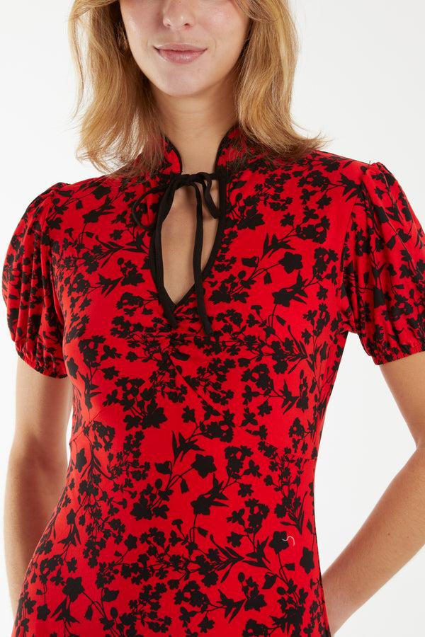 Qed London Reverse Keyhole Fit & Flare Midi Stretch Dress