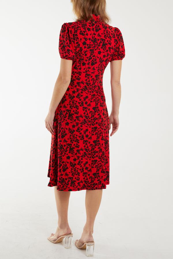 Qed London Reverse Keyhole Fit & Flare Midi Stretch Dress