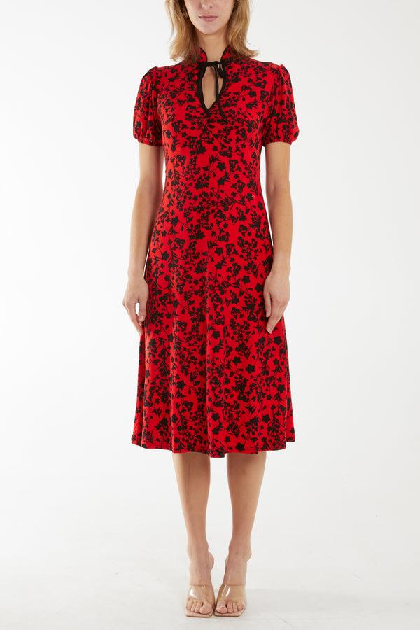 qed london Reverse Keyhole Fit & Flare Midi Stretch Dress