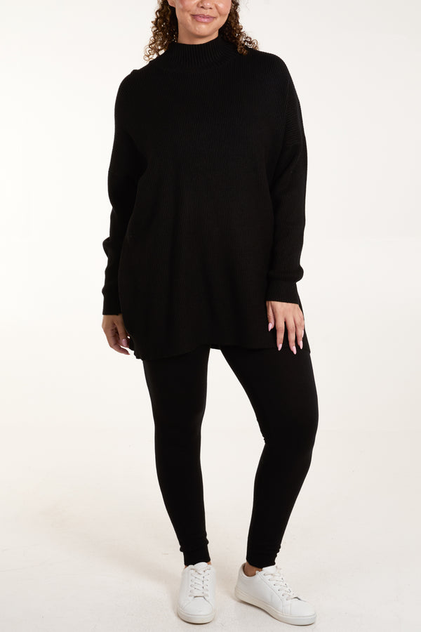 qed london Ribbed High Neck Jumper & Knit Legging Set