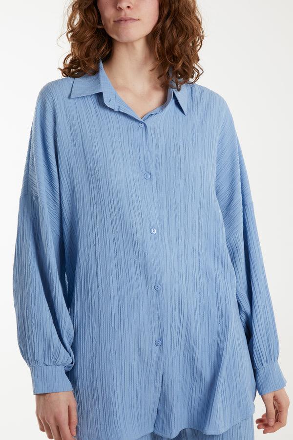 Qed London Ribbed Long Sleeve Shirt & Trouser Co-Ord Set