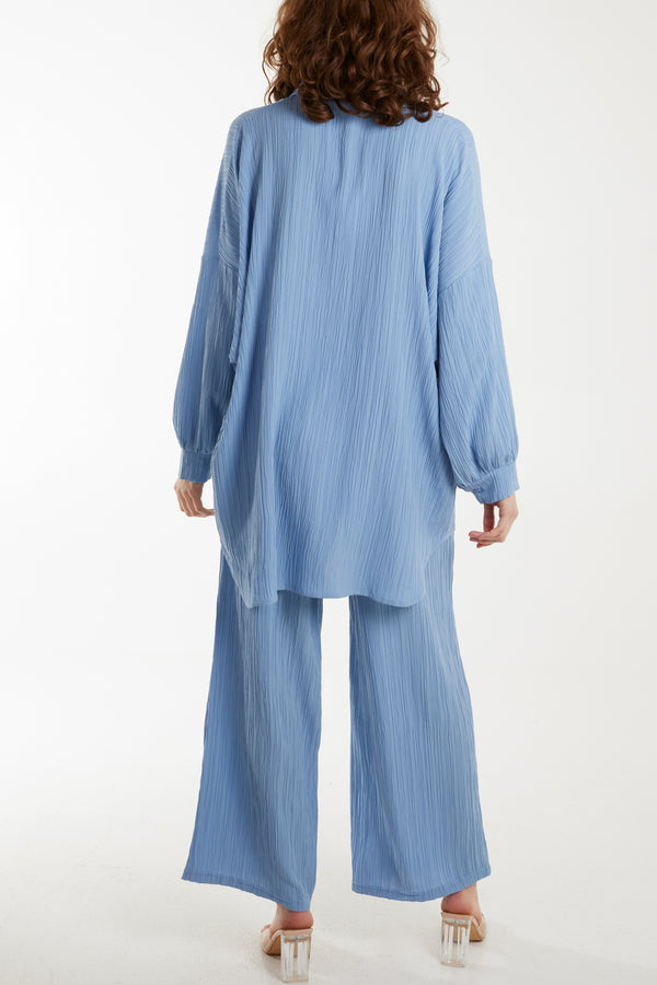 Qed London Ribbed Long Sleeve Shirt & Trouser Co-Ord Set