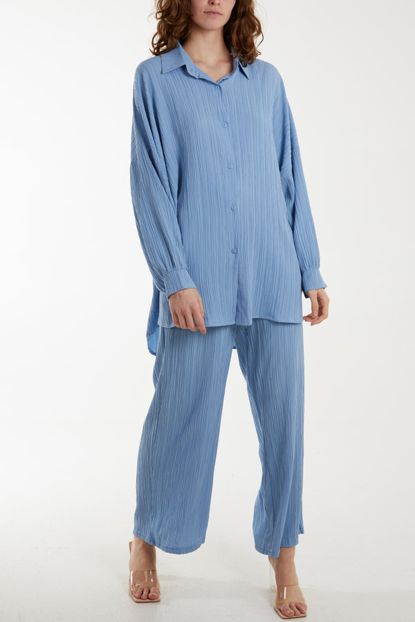 qed london Ribbed Long Sleeve Shirt & Trouser Co-Ord Set