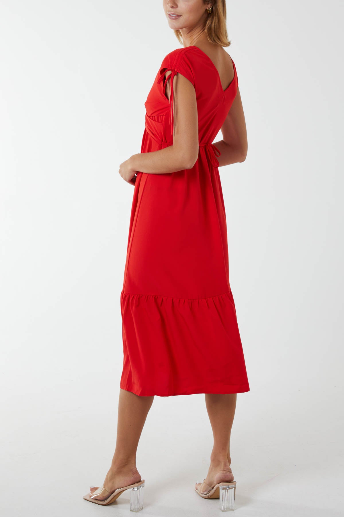 Qed London Ring Front Midi Dress With Channelled Shoulder Detail
