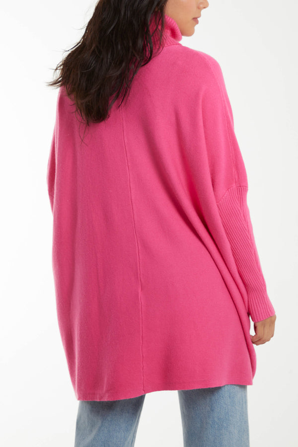 Qed London Roll Neck Pocket Batwing Sleeve Oversized Jumper
