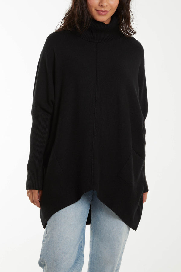 Qed London Roll Neck Pocket Batwing Sleeve Oversized Jumper