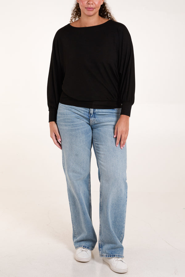 Qed London Round Neck Elasticated Waist Batwing Top