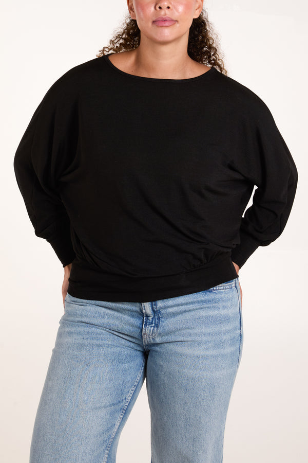 qed london Round Neck Elasticated Waist Batwing Top